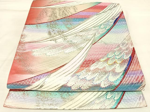 平和屋着物◎両面　全通柄袋帯　唐織　孔雀羽文　金銀糸　正絹　逸品　AABL5743yx
