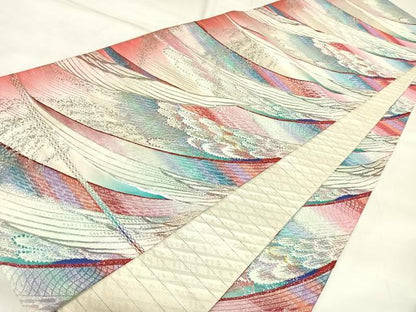 平和屋着物◎両面　全通柄袋帯　唐織　孔雀羽文　金銀糸　正絹　逸品　AABL5743yx