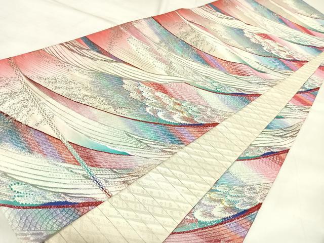 平和屋着物◎両面　全通柄袋帯　唐織　孔雀羽文　金銀糸　正絹　逸品　AABL5743yx