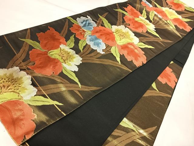 平和屋着物◎六通柄袋帯　草花文　金糸　正絹　逸品　AABL5744yx