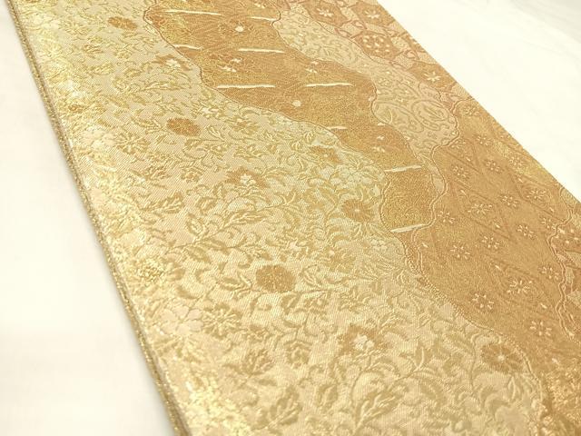 平和屋着物◎佐賀錦　六通柄袋帯　道長花文　金糸　正絹　逸品　AABL5746yx