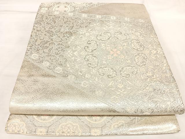 平和屋着物◎西陣　六通柄袋帯　唐織　蜀江花丸文　銀糸　正絹　逸品　AABL5747yx
