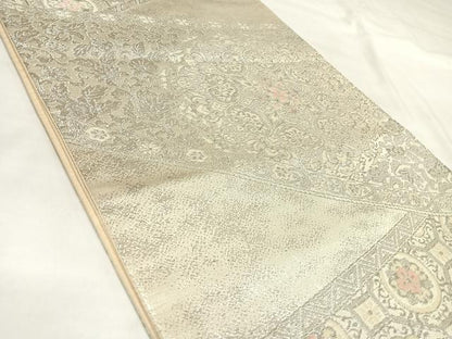 平和屋着物◎西陣　六通柄袋帯　唐織　蜀江花丸文　銀糸　正絹　逸品　AABL5747yx