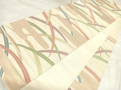平和屋着物◎六通柄袋帯　エ霞草文　金糸　正絹　逸品　AABL5748yx