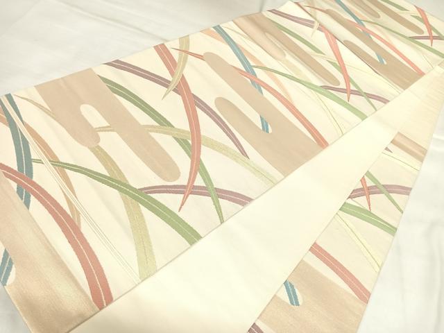 平和屋着物◎六通柄袋帯　エ霞草文　金糸　正絹　逸品　AABL5748yx