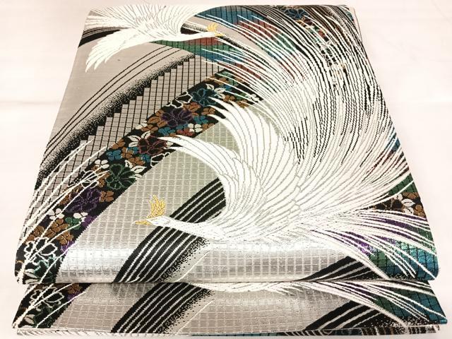 平和屋着物◎六通柄袋帯　唐織　孔雀花文　金銀糸　正絹　逸品　AABL5751yx