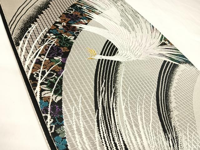 平和屋着物◎六通柄袋帯　唐織　孔雀花文　金銀糸　正絹　逸品　AABL5751yx