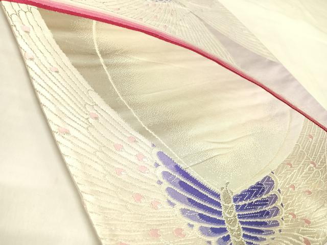 平和屋着物◎六通柄袋帯　唐織　花蝶文　銀糸　正絹　逸品　AABL5752yx