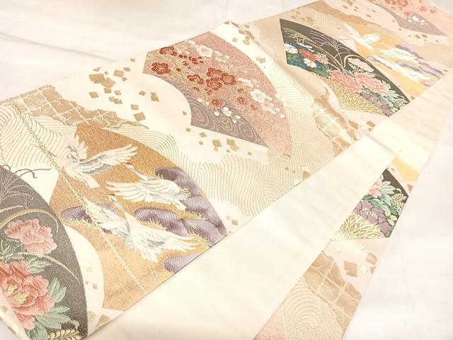 平和屋着物◎六通柄袋帯　唐織　地紙飛鶴花文　金糸　正絹　逸品　AABL5753yx