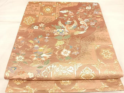 平和屋着物◎六通柄袋帯　唐織　道長鳳凰唐草文　金糸　正絹　逸品　AABL5756yx