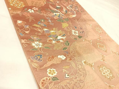 平和屋着物◎六通柄袋帯　唐織　道長鳳凰唐草文　金糸　正絹　逸品　AABL5756yx