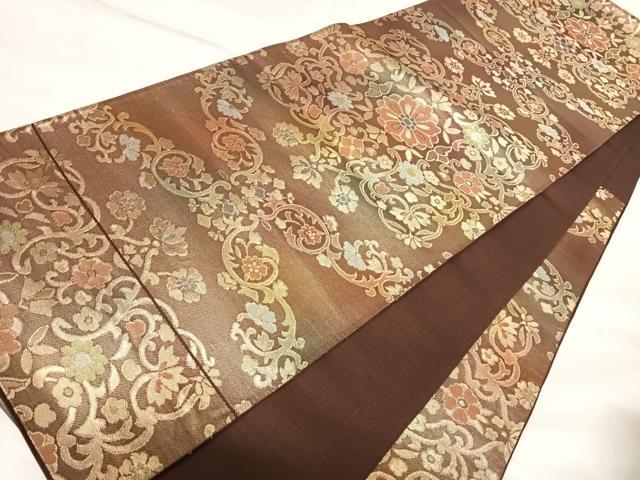 平和屋着物◎六通柄袋帯　唐草花文　金糸　正絹　逸品　AABL5757yx