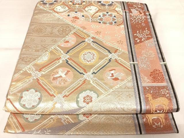 平和屋着物◎六通柄袋帯　唐織　花鳥文　金銀糸　正絹　逸品　AABL5758yx