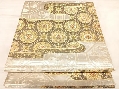 平和屋着物◎六通柄袋帯　唐織　蜀甲瑞祥文　金銀糸　正絹　逸品　AABL5762yx