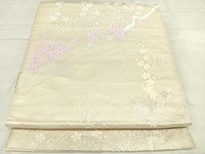 平和屋着物◎六通柄袋帯　唐織　枝花文　銀糸　正絹　逸品　AABL5768yx