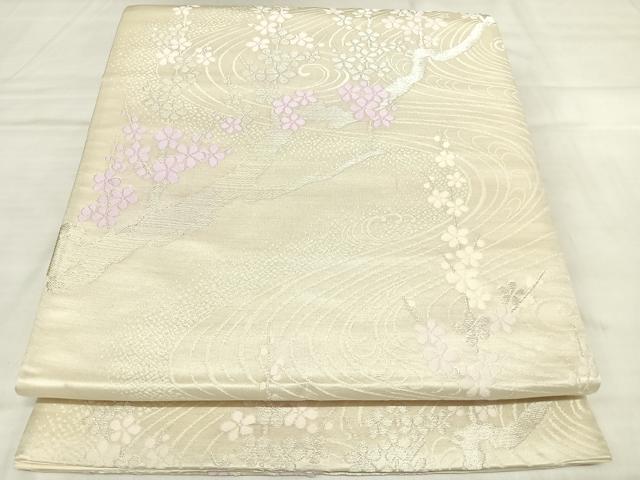 平和屋着物◎六通柄袋帯　唐織　枝花文　銀糸　正絹　逸品　AABL5768yx