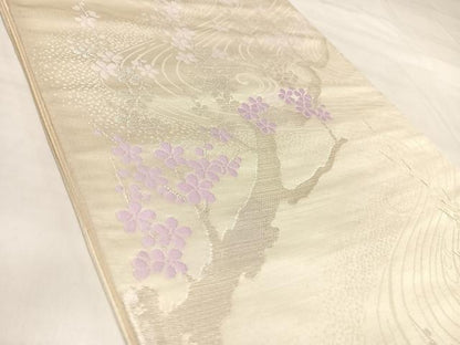 平和屋着物◎六通柄袋帯　唐織　枝花文　銀糸　正絹　逸品　AABL5768yx