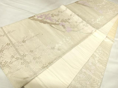 平和屋着物◎六通柄袋帯　唐織　枝花文　銀糸　正絹　逸品　AABL5768yx