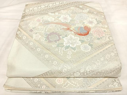平和屋着物◎六通柄袋帯　唐織　鳳凰花文　銀糸　正絹　逸品　AABL5770yx