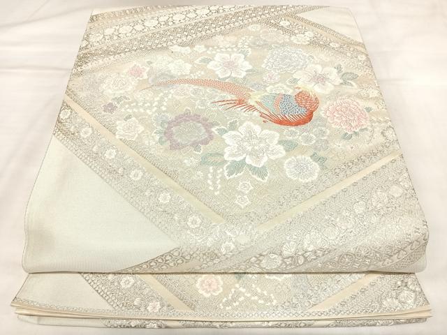 平和屋着物◎六通柄袋帯　唐織　鳳凰花文　銀糸　正絹　逸品　AABL5770yx