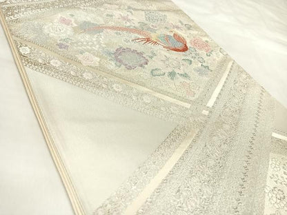 平和屋着物◎六通柄袋帯　唐織　鳳凰花文　銀糸　正絹　逸品　AABL5770yx