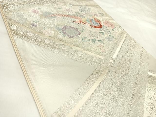 平和屋着物◎六通柄袋帯　唐織　鳳凰花文　銀糸　正絹　逸品　AABL5770yx