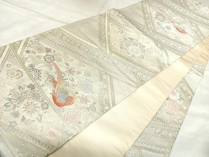 平和屋着物◎六通柄袋帯　唐織　鳳凰花文　銀糸　正絹　逸品　AABL5770yx