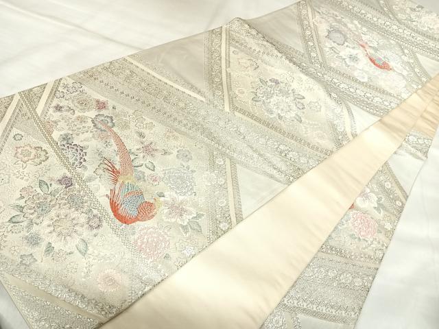 平和屋着物◎六通柄袋帯　唐織　鳳凰花文　銀糸　正絹　逸品　AABL5770yx