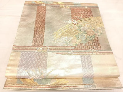 平和屋着物◎六通柄袋帯　唐織　渡り橋花文　金銀糸　正絹　逸品　AABL5771yx