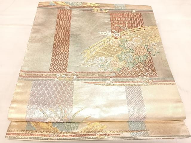 平和屋着物◎六通柄袋帯　唐織　渡り橋花文　金銀糸　正絹　逸品　AABL5771yx