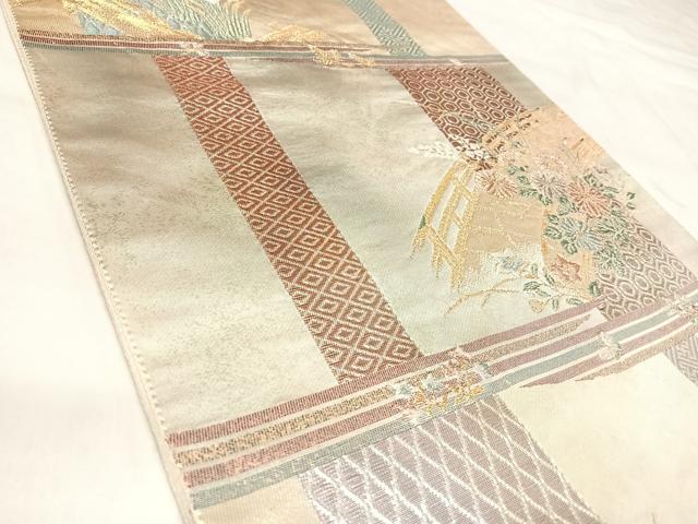 平和屋着物◎六通柄袋帯　唐織　渡り橋花文　金銀糸　正絹　逸品　AABL5771yx