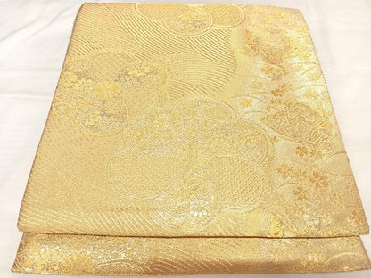 平和屋着物◎佐賀錦　六通柄袋帯　花蝶文　ねじ梅　金糸　正絹　逸品　AABL5773yx