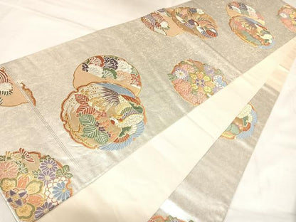 平和屋着物◎六通柄袋帯　唐織　雪輪鳳凰文　金銀糸　正絹　逸品　AABL5775yx