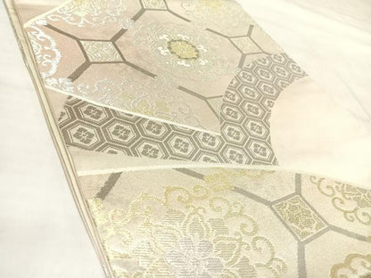 平和屋着物◎六通柄袋帯　吉祥花文　金銀糸　正絹　逸品　AABL5776yx