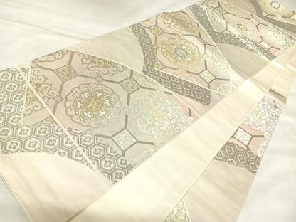 平和屋着物◎六通柄袋帯　吉祥花文　金銀糸　正絹　逸品　AABL5776yx