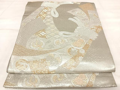 平和屋着物◎六通柄袋帯　熨斗有職文　金銀糸　正絹　逸品　AABL5778yx