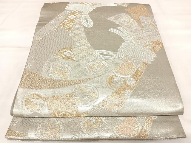平和屋着物◎六通柄袋帯　熨斗有職文　金銀糸　正絹　逸品　AABL5778yx