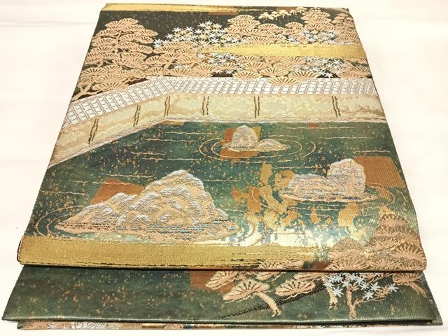 平和屋着物◎西陣　服部織物謹製　太鼓柄袋帯　石庭文様　金銀糸　引箔　正絹　逸品　AABL5780yx