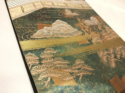 平和屋着物◎西陣　服部織物謹製　太鼓柄袋帯　石庭文様　金銀糸　引箔　正絹　逸品　AABL5780yx