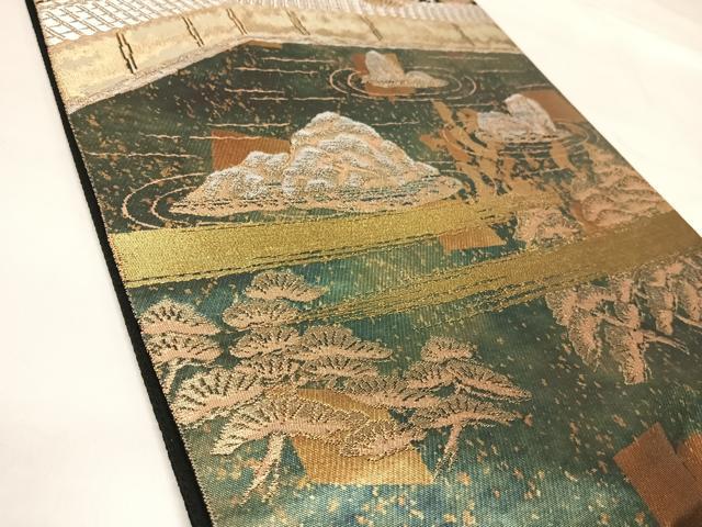 平和屋着物◎西陣　服部織物謹製　太鼓柄袋帯　石庭文様　金銀糸　引箔　正絹　逸品　AABL5780yx