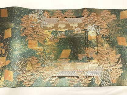 平和屋着物◎西陣　服部織物謹製　太鼓柄袋帯　石庭文様　金銀糸　引箔　正絹　逸品　AABL5780yx