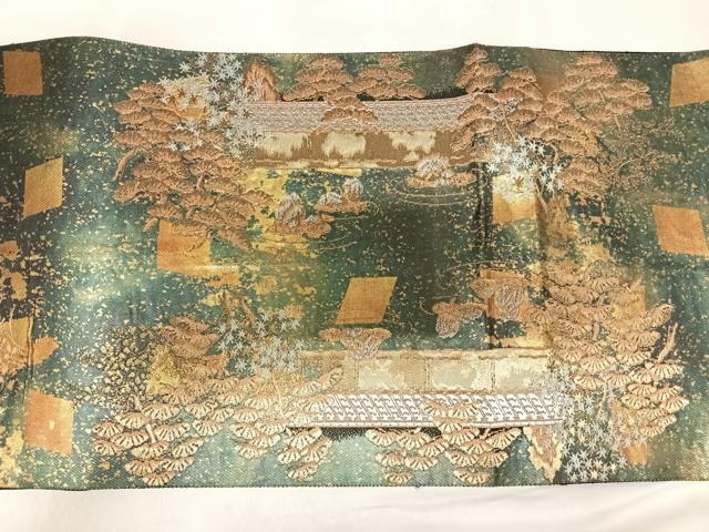 平和屋着物◎西陣　服部織物謹製　太鼓柄袋帯　石庭文様　金銀糸　引箔　正絹　逸品　AABL5780yx