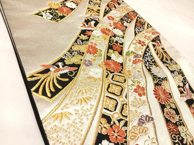 平和屋着物◎六通柄袋帯　唐織　熨斗花鳥文　金銀糸　正絹　逸品　AABL5782yx
