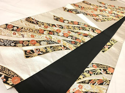平和屋着物◎六通柄袋帯　唐織　熨斗花鳥文　金銀糸　正絹　逸品　AABL5782yx