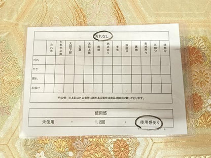 平和屋着物◎六通柄袋帯　唐織　亀甲花文　金糸　正絹　逸品　AABL5783yx