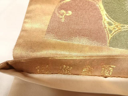 平和屋着物◎六通柄袋帯　林派扇面　金糸　正絹　逸品　AABL5785yx