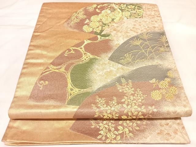 平和屋着物◎六通柄袋帯　林派扇面　金糸　正絹　逸品　AABL5785yx