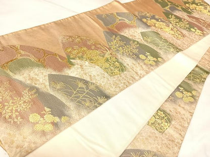 平和屋着物◎六通柄袋帯　林派扇面　金糸　正絹　逸品　AABL5785yx