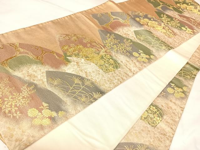 平和屋着物◎六通柄袋帯　林派扇面　金糸　正絹　逸品　AABL5785yx