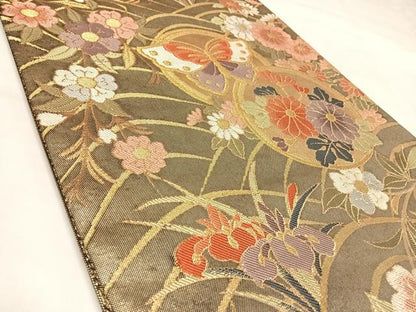 平和屋着物◎佐賀錦　六通柄袋帯　花蝶丸文　金糸　正絹　逸品　AABL5786yx